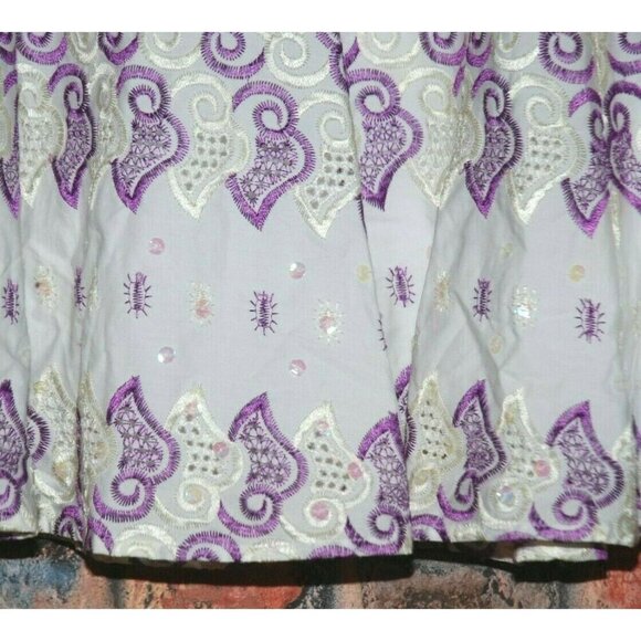 NWT WDNY White & Purple Embroidered Skirt Size 4 Sequin A-Line Gypsy Playful - Picture 4 of 7